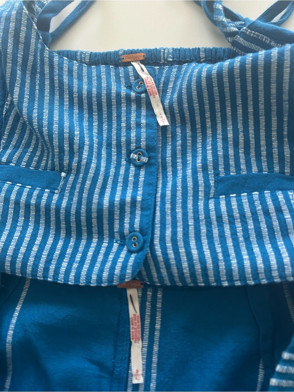 Free People Casual Friday Blue Stripe Crop Top Coord Pant Set Small - Picture 14 of 17